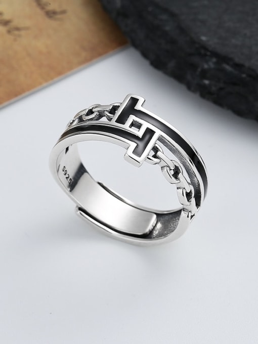 TAIS 925 Sterling Silver Enamel Geometric Vintage Ring 1