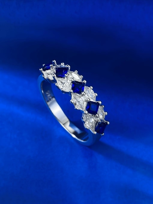 R960 Blue Treasure Ring 925 Sterling Silver Cubic Zirconia Geometric Luxury Cocktail Ring