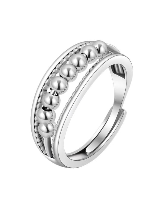 Platinum 925 Sterling Silver Bead Geometric Minimalist Rotate Band Ring
