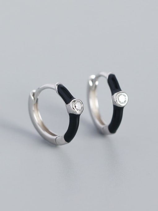 Platinum (black) 925 Sterling Silver Enamel Geometric Minimalist Huggie Earring