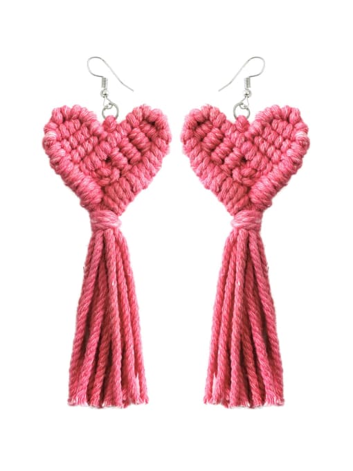Rose e68875 Multi Color Cotton thread Heart Tassel Bohemia Pure handmade Weave Earring