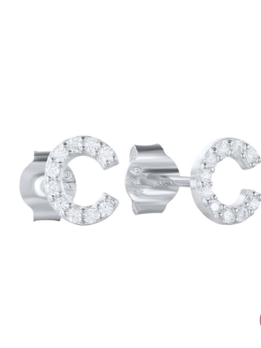 Platinum C 925 Sterling Silver Cubic Zirconia Letter Dainty Stud Earring