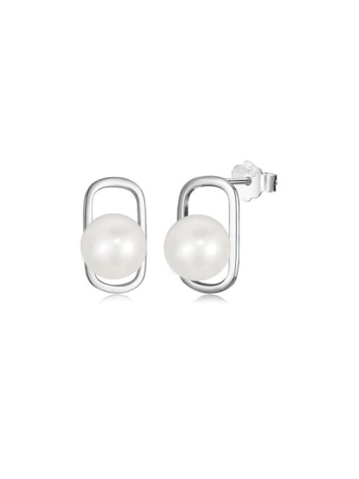 STL-Silver Jewelry 925 Sterling Silver Imitation Pearl Geometric Minimalist Stud Earring 0