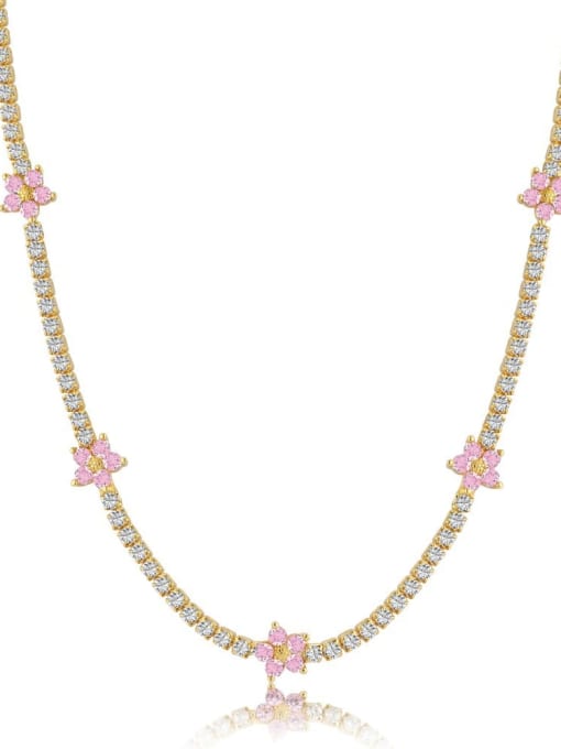 Light pink DY190363 gold 925 Sterling Silver Cubic Zirconia Flower Luxury Necklace