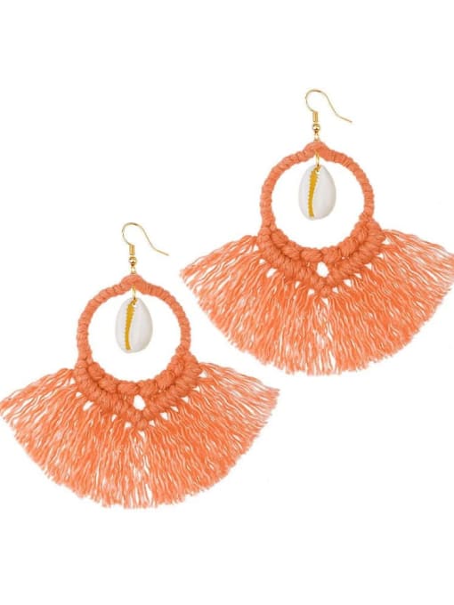 Orange e68741 Alloy Shell Multi Color Cotton thread Tassel Bohemia Pure handmade Weave Earring