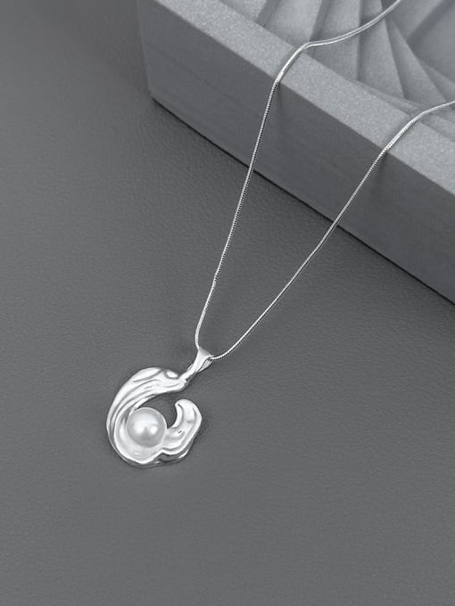 A3242 Electric Silver 925 Sterling Silver Imitation Pearl Irregular Minimalist Necklace