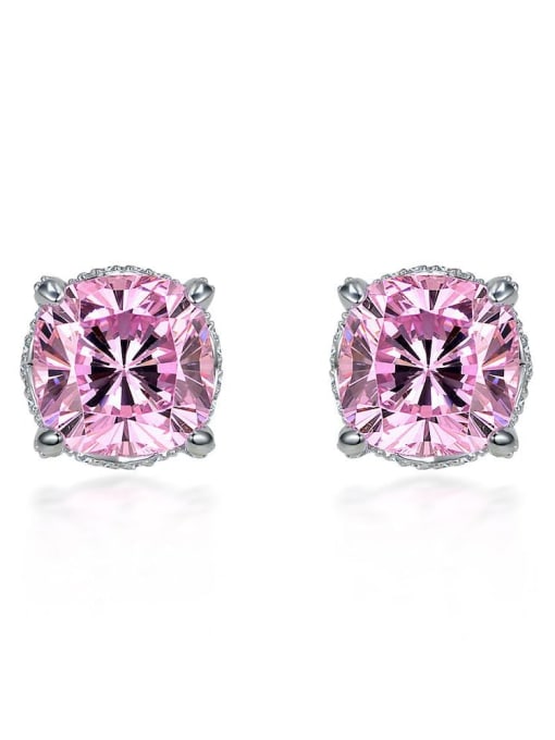 Pink 925 Sterling Silver High Carbon Diamond Geometric Luxury Stud Earring