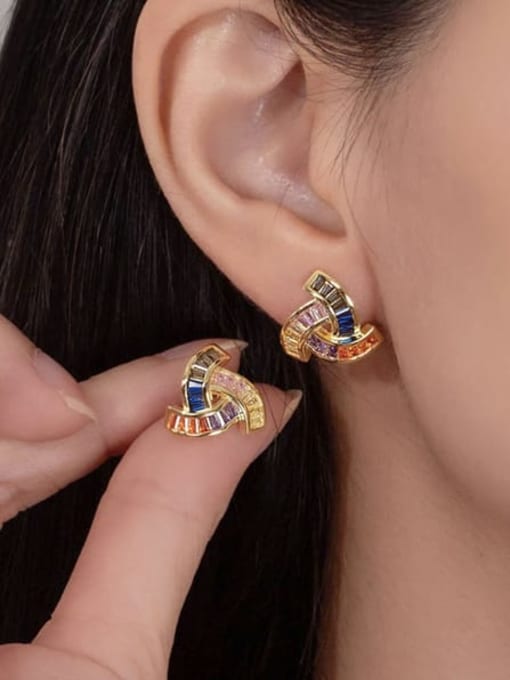 A&T Jewelry 925 Sterling Silver Cubic Zirconia Geometric Dainty Stud Earring 1