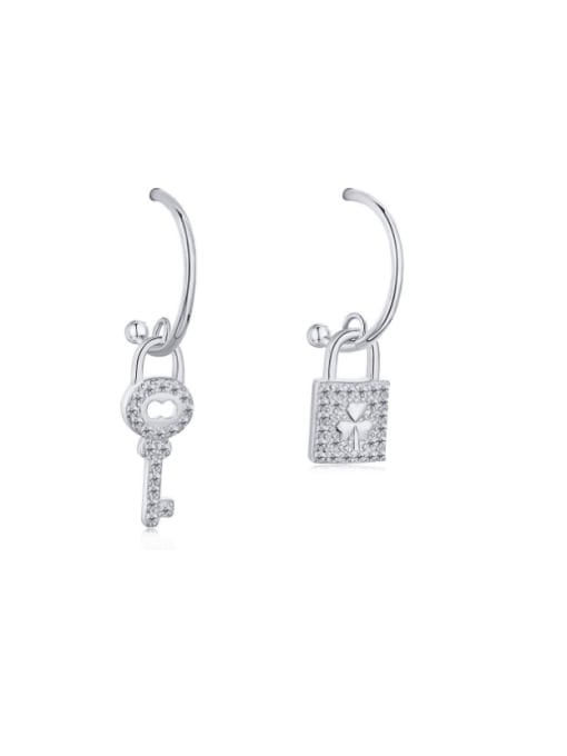 Platinum HV110030 925 Sterling Silver Cubic Zirconia Key Lock Dainty Drop Earring