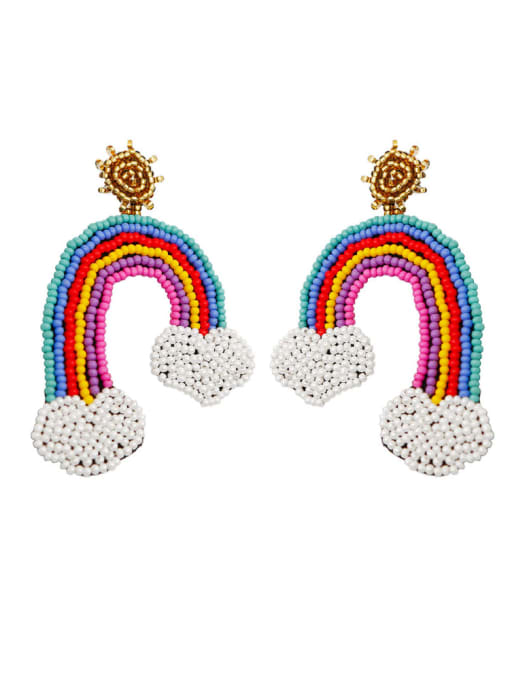 E68848 Alloy Bead Multi Color Non-woven fabric Rainbow Bohemia Hand-Woven Drop Earring
