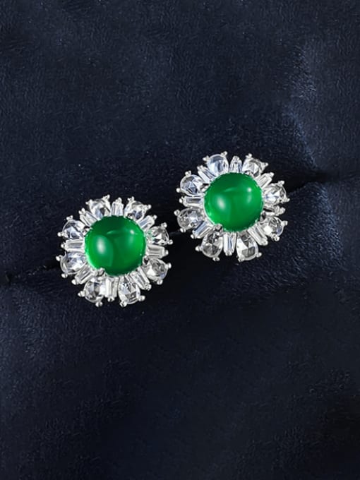 E480 Green Jade Marrow Earrings 925 Sterling Silver Jade Geometric Luxury Cluster Earring