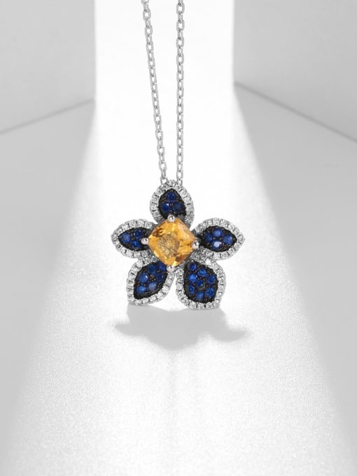 ZXI-SILVER JEWELRY 925 Sterling Silver Swiss Blue Topaz Flower Luxury Necklace 1
