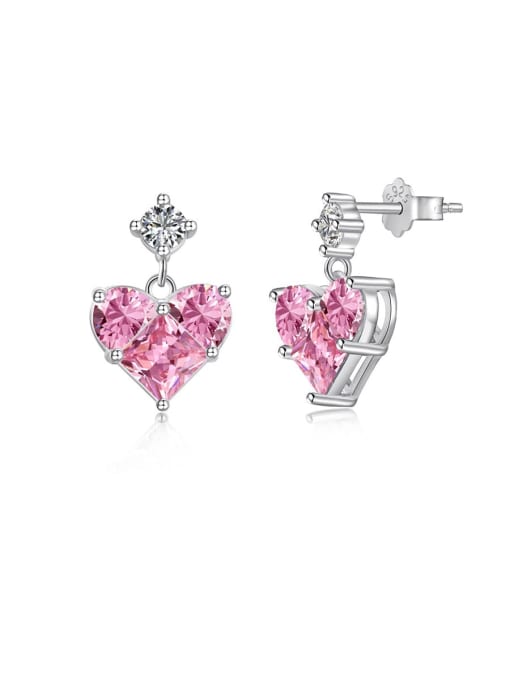 Platinum + pink DY110259 925 Sterling Silver Cubic Zirconia Dainty Heart   Earring and Necklace Set
