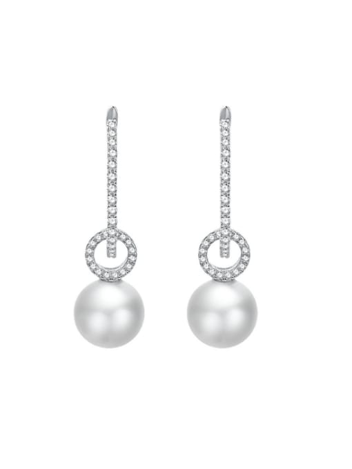 M&J 925 Sterling Silver Imitation Pearl Geometric Dainty Drop Earring 0