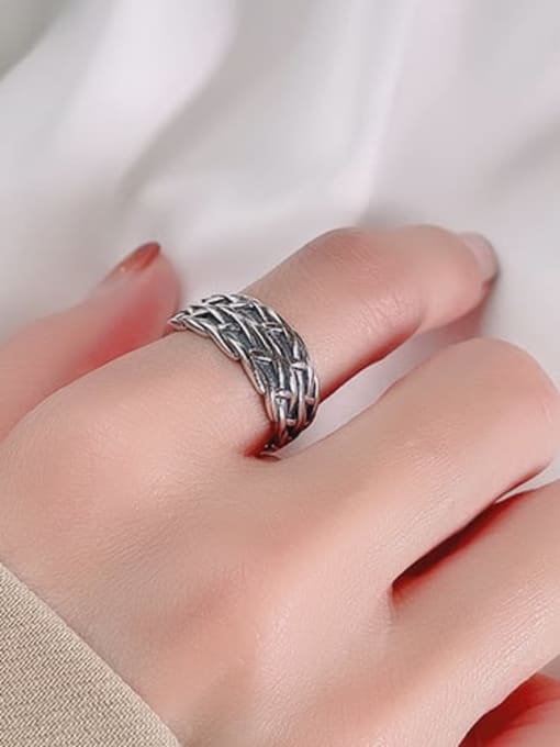TAIS 925 Sterling Silver Geometric Vintage Twist Weave Stackable Ring 1