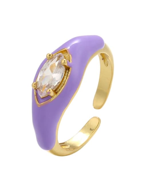 purple Brass Rhinestone Geometric Trend Band Ring