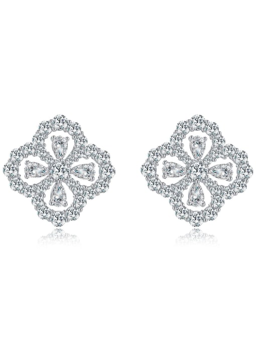 A&T Jewelry 925 Sterling Silver High Carbon Diamond Flower Dainty Stud Earring 2