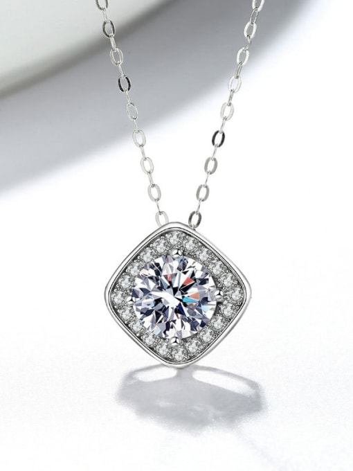 AAAAA  Cubic Zirconia 925 Sterling Silver Moissanite Square Dainty Necklace