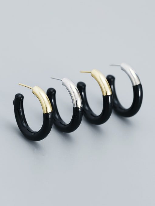ACEE 925 Sterling Silver Enamel Geometric Minimalist Hoop Earring 0