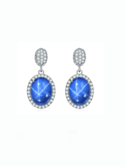 blue 925 Sterling Silver Natural Gemstone Geometric Luxury Stud Earring