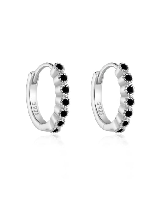 Platinum Black Stone Ear Ring 925 Sterling Silver Cubic Zirconia Geometric Dainty Stud Earring