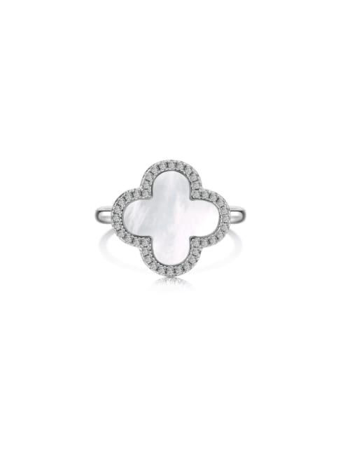 platinum+white DY121018 S W WH 925 Sterling Silver Shell Flower Minimalist Band Ring