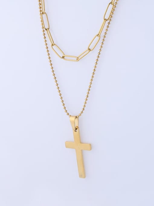 golden Stainless steel Cross Trend Multi Strand Necklace