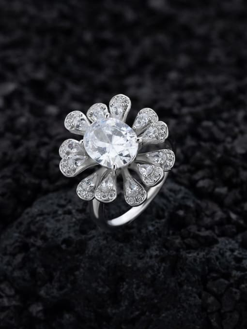 A&T Jewelry 925 Sterling Silver Cubic Zirconia Flower Luxury Cocktail Ring 2