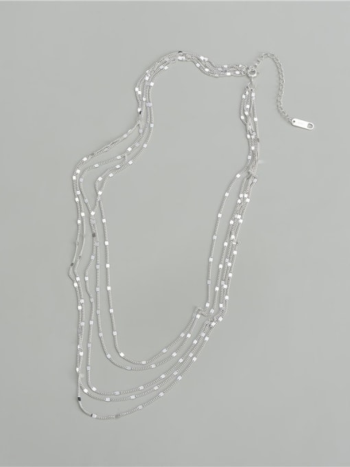 silvery 925 Sterling Silver Irregular Minimalist Multi Strand  Chain Necklace