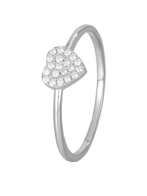 platinum 925 Sterling Silver Cubic Zirconia Heart Minimalist Band Ring