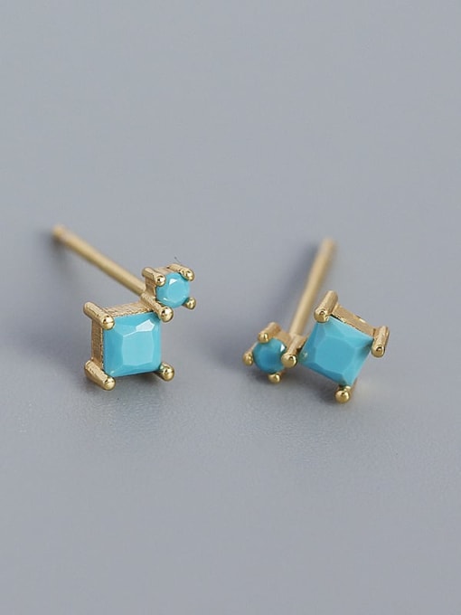 Gold (blue pine) 925 Sterling Silver Cubic Zirconia Geometric Minimalist Stud Earring