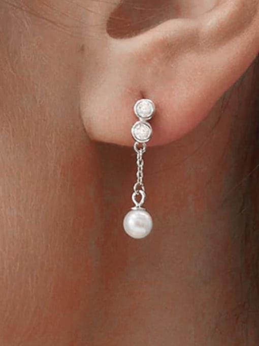 YUANFAN 925 Sterling Silver Imitation Pearl Tassel Minimalist Threader Earring 2
