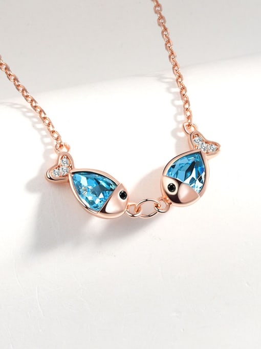 Rose Gold 925 Sterling Silver Cubic Zirconia Fish Minimalist Necklace