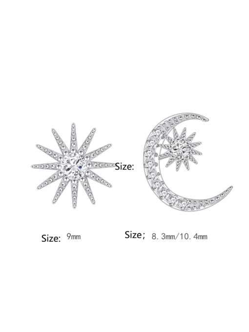A&T Jewelry 925 Sterling Silver Cubic Zirconia Asymmetrical Moon Star Dainty Stud Earring 2