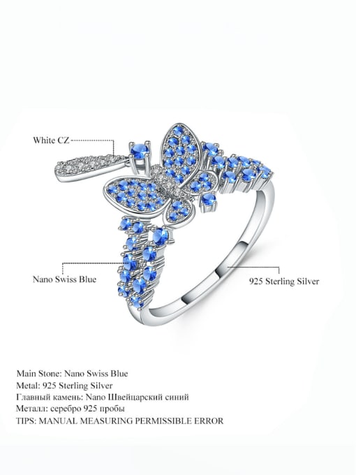 ZXI-SILVER JEWELRY 925 Sterling Silver Synthesis Nano Swiss Blue  Butterfly Artisan Band Ring 1