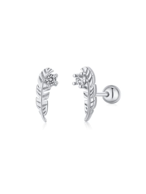 DY1D0138 platinum 925 Sterling Silver Rhinestone Leaf Cute Stud Earring