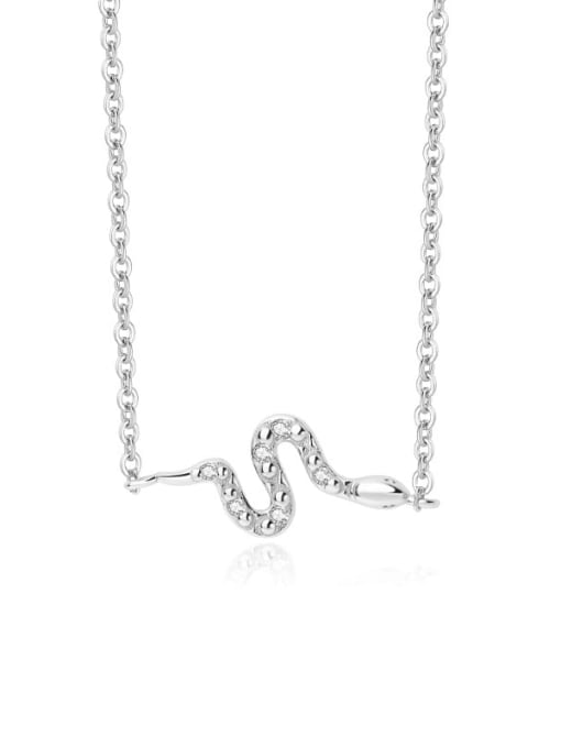 A2870 Platinum 925 Sterling Silver Cubic Zirconia Snake Dainty Necklace