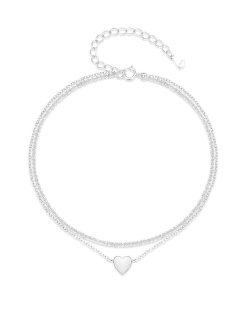 YUANFAN 925 Sterling Silver  Minimalist Double Layer Chain Heart  Anklet 0