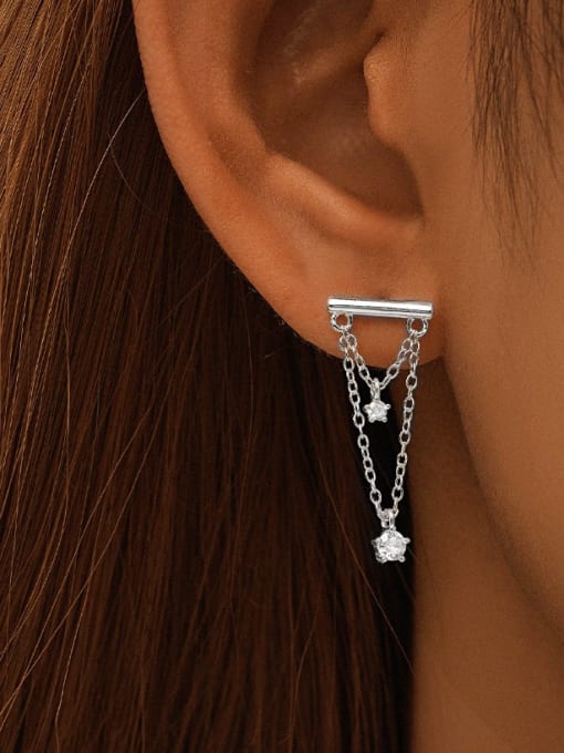 YUANFAN 925 Sterling Silver Cubic Zirconia Geometric Tassel Minimalist Drop Earring 3