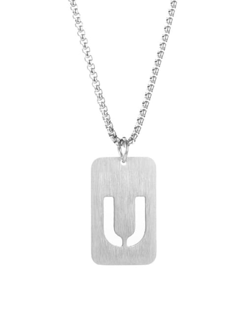 Letter U Pearl Chain Titanium Steel Letter Minimalist Long Strand Necklace