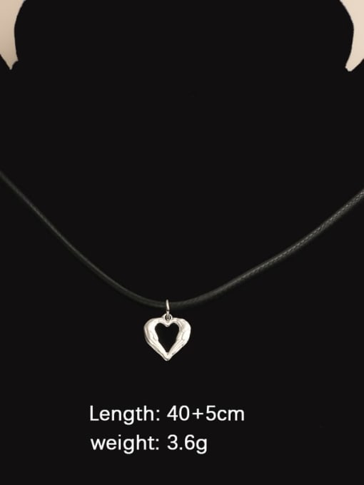 Steel hollow heart Titanium Steel  Heart Pendant  Minimalist Leather rope Necklace