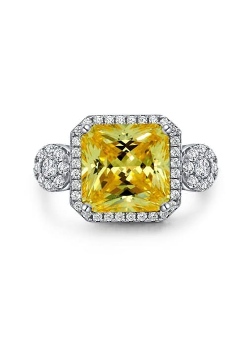 yellow 925 Sterling Silver High Carbon Diamond Geometric Luxury Ring