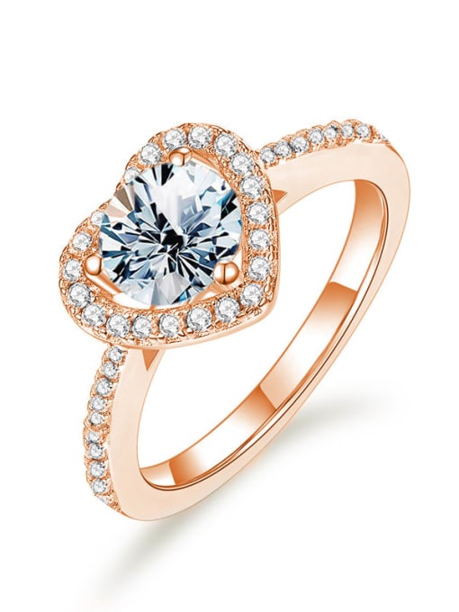 (White Mosan Diamond) Ring Set Rose Gold 925 Sterling Silver Moissanite Heart Dainty Band Ring