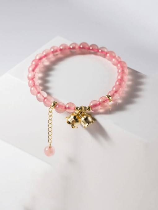 Plated Pink Crystal Bracelet 925 Sterling Silver Bell Trend Handmade Beaded Bracelet