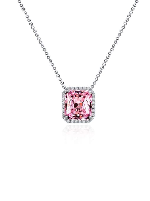 A&T Jewelry 925 Sterling Silver High Carbon Diamond Pink Geometric Luxury Necklace 0