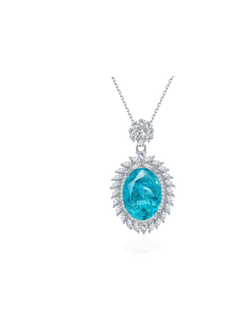 Paraiba 925 Sterling Silver Sapphire Oval Luxury Necklace