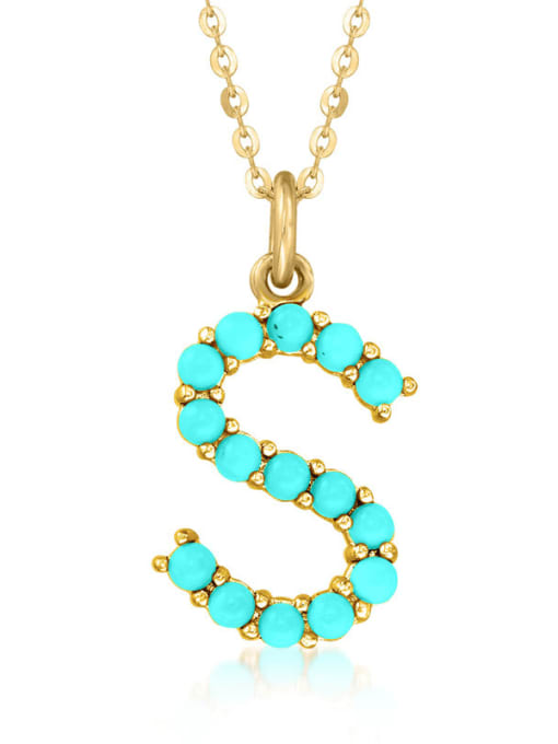 Gold S 925 Sterling Silver Turquoise Letter Dainty Necklace
