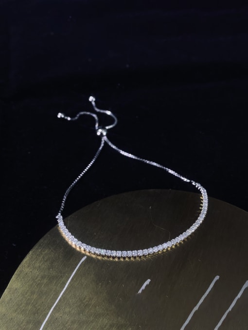 A&T Jewelry 925 Sterling Silver High Carbon Diamond Geometric Dainty Adjustable Bracelet 0