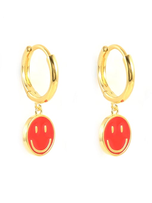 Gold+ Red 925 Sterling Silver Enamel Smiley Minimalist Huggie Earring