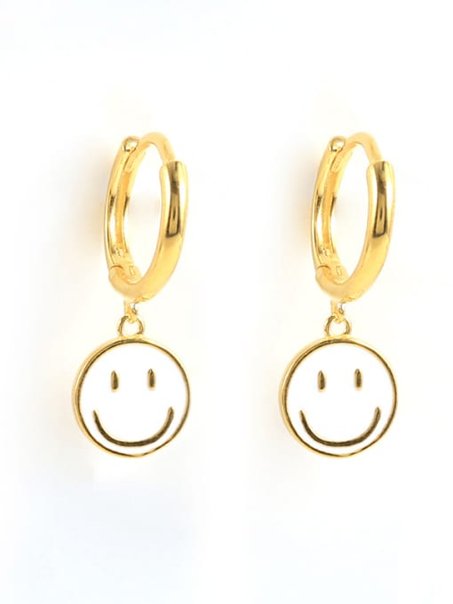 Gold+ White 925 Sterling Silver Enamel Smiley Minimalist Huggie Earring